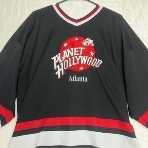 Vintage Planet Hollywood hockey Jersey Mens Size XL Black Red White 90s Logo